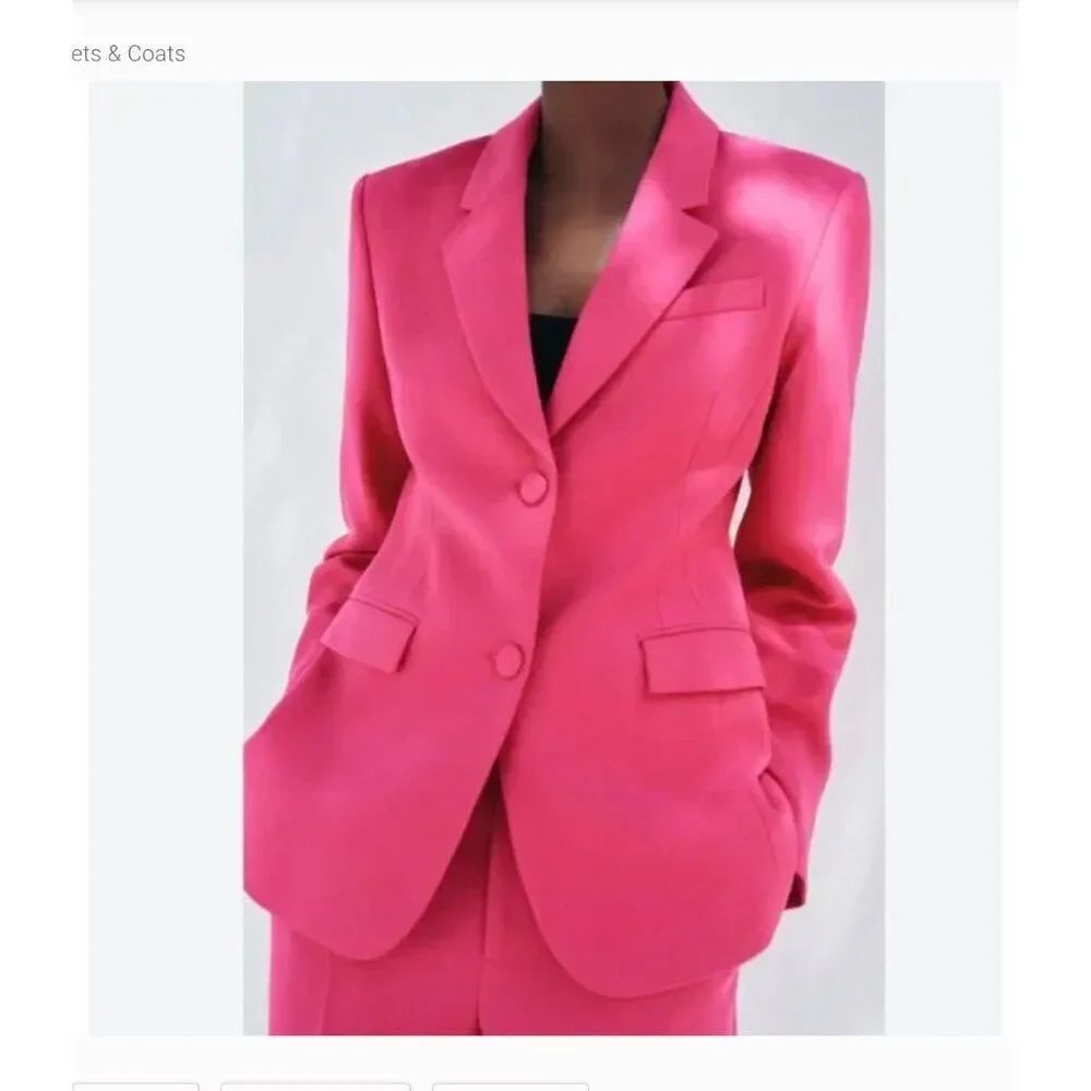Zara Womens Blazer Suit Jacket Medium Fuchsia Pink ZW Collection 2676/797 NWT